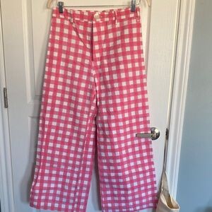 J. Crew Factory Pink and White Wide Leg Pants
